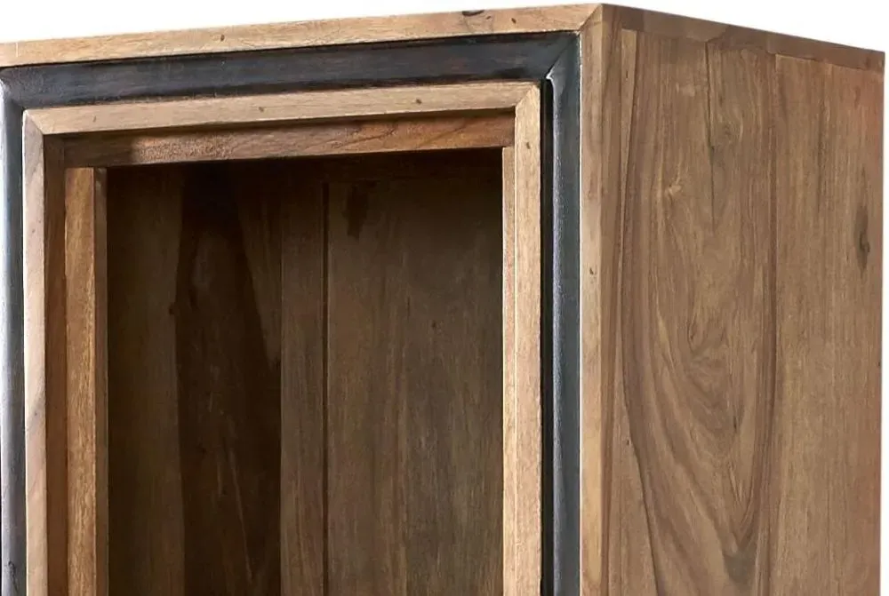 Hubli Tall Display Unit with Wine Rack - Natural Sheesham