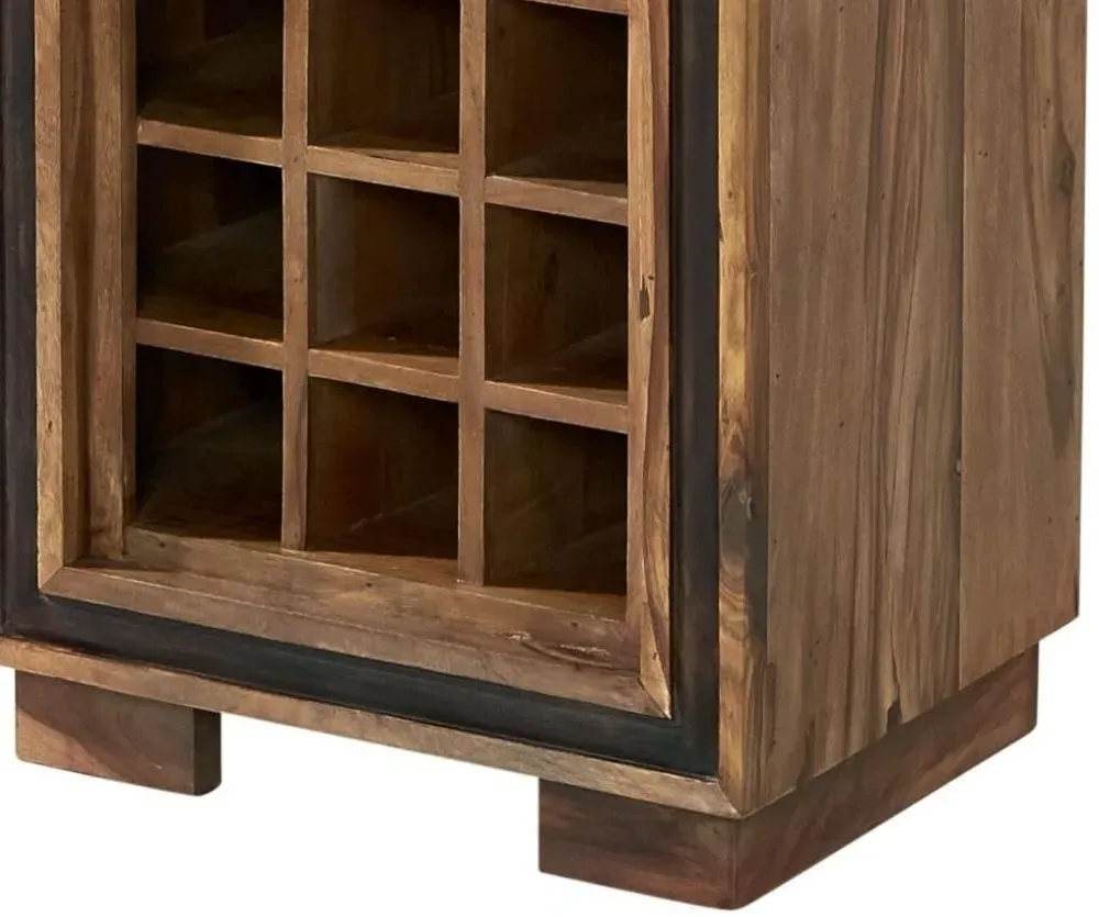 Hubli Tall Display Unit with Wine Rack - Natural Sheesham