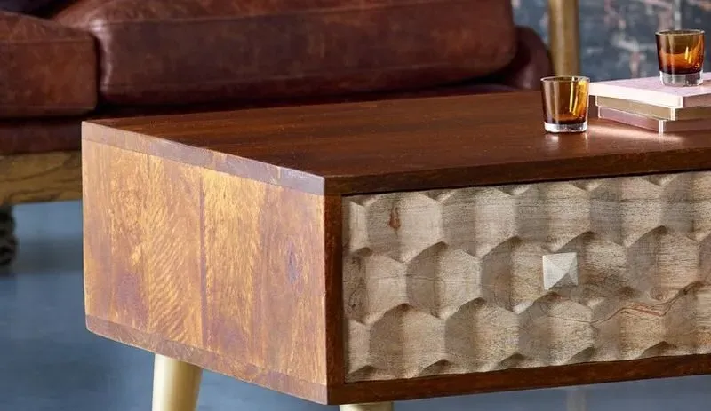 Imphal Mango Wood Geometric 2 Drawer Coffee Table - Two Tone