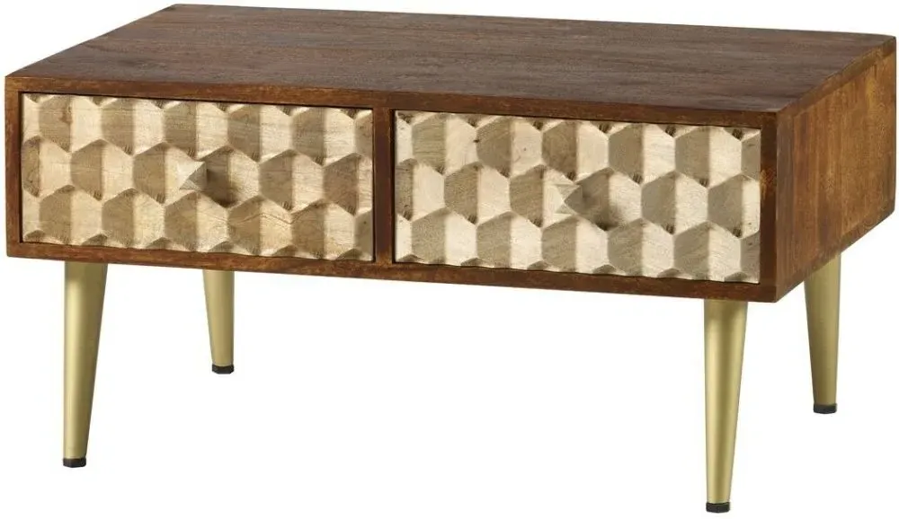 Imphal Mango Wood Geometric 2 Drawer Coffee Table - Two Tone