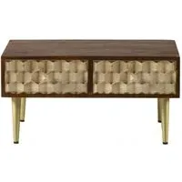Imphal Mango Wood Geometric 2 Drawer Coffee Table - Two Tone