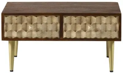 Imphal Mango Wood Geometric 2 Drawer Coffee Table - Two Tone