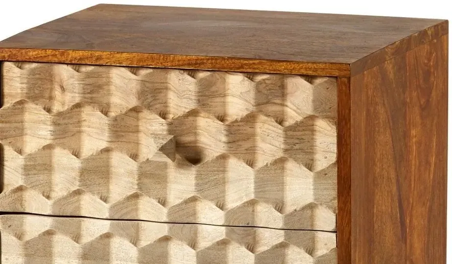 Imphal Mango Wood Geometric 2 Drawer Side Table - Two Tone