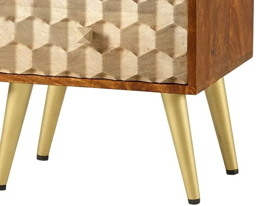 Imphal Mango Wood Geometric 2 Drawer Side Table - Two Tone