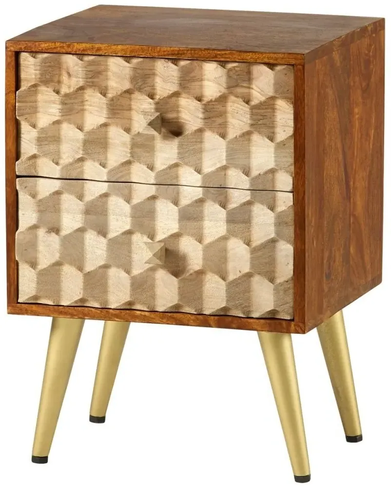 Imphal Mango Wood Geometric 2 Drawer Side Table - Two Tone