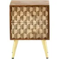 Imphal Mango Wood Geometric 2 Drawer Side Table - Two Tone