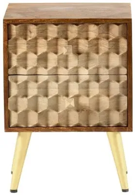 Imphal Mango Wood Geometric 2 Drawer Side Table - Two Tone
