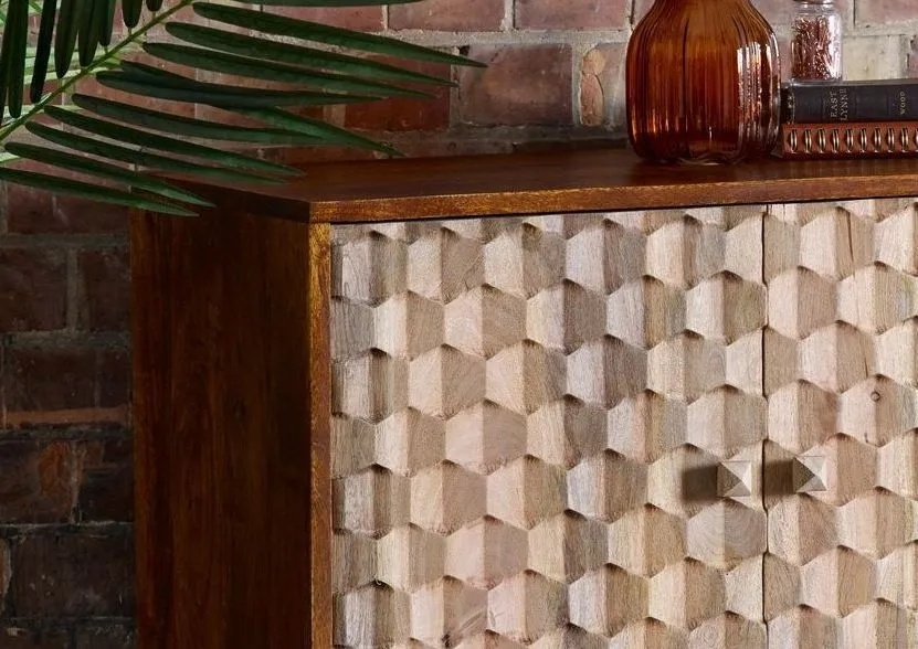Imphal Mango Wood Geometric 85cm Small Sideboard - Two Tone