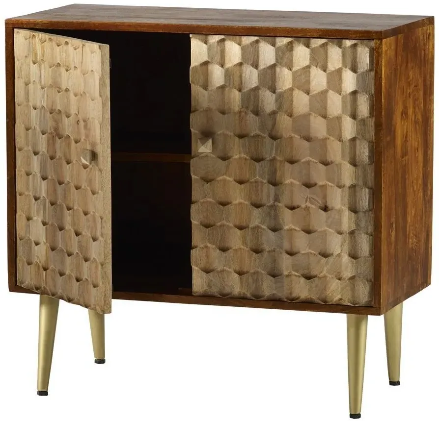 Imphal Mango Wood Geometric 85cm Small Sideboard - Two Tone