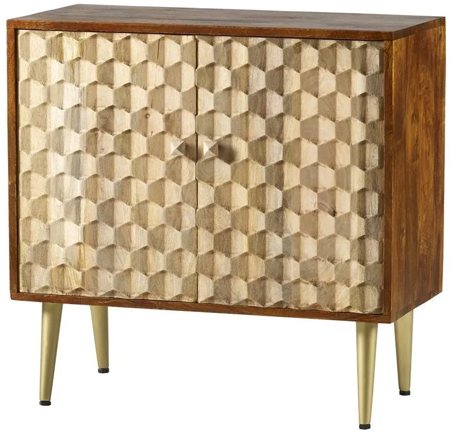 Imphal Mango Wood Geometric 85cm Small Sideboard - Two Tone