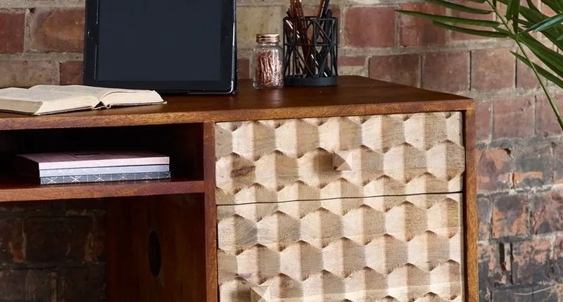 Imphal Mango Wood Geometric Desk - Two Tone