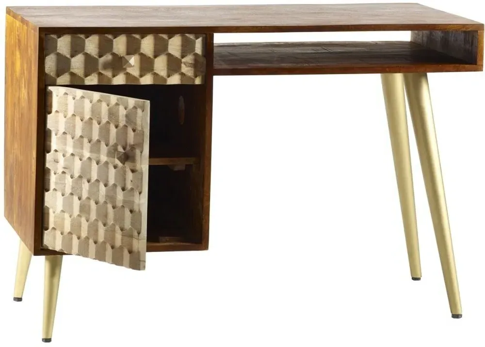Imphal Mango Wood Geometric Desk - Two Tone