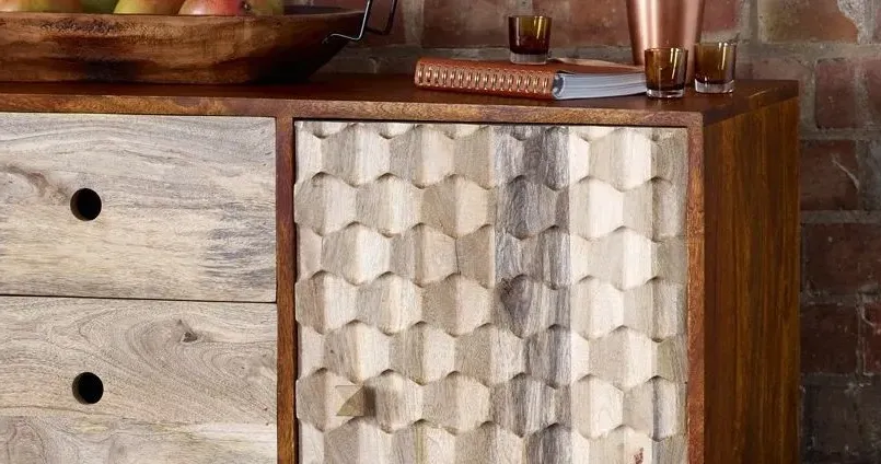 Imphal Mango Wood Geometric Sideboard - Two Tone