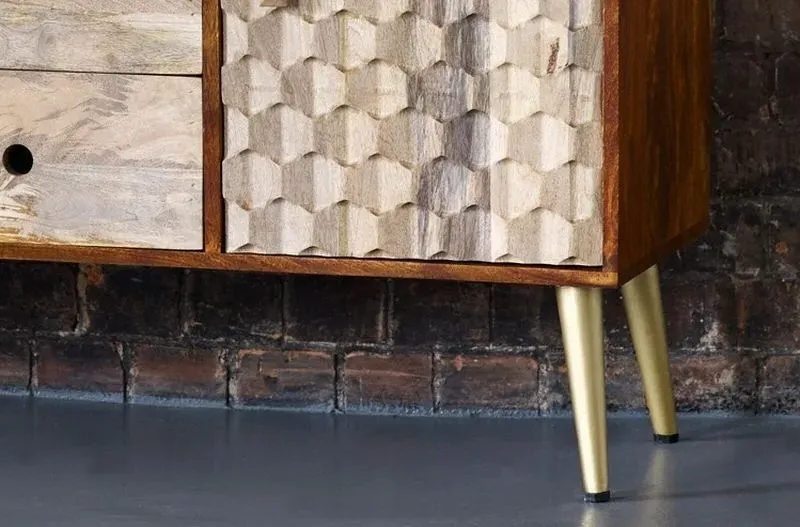 Imphal Mango Wood Geometric Sideboard - Two Tone