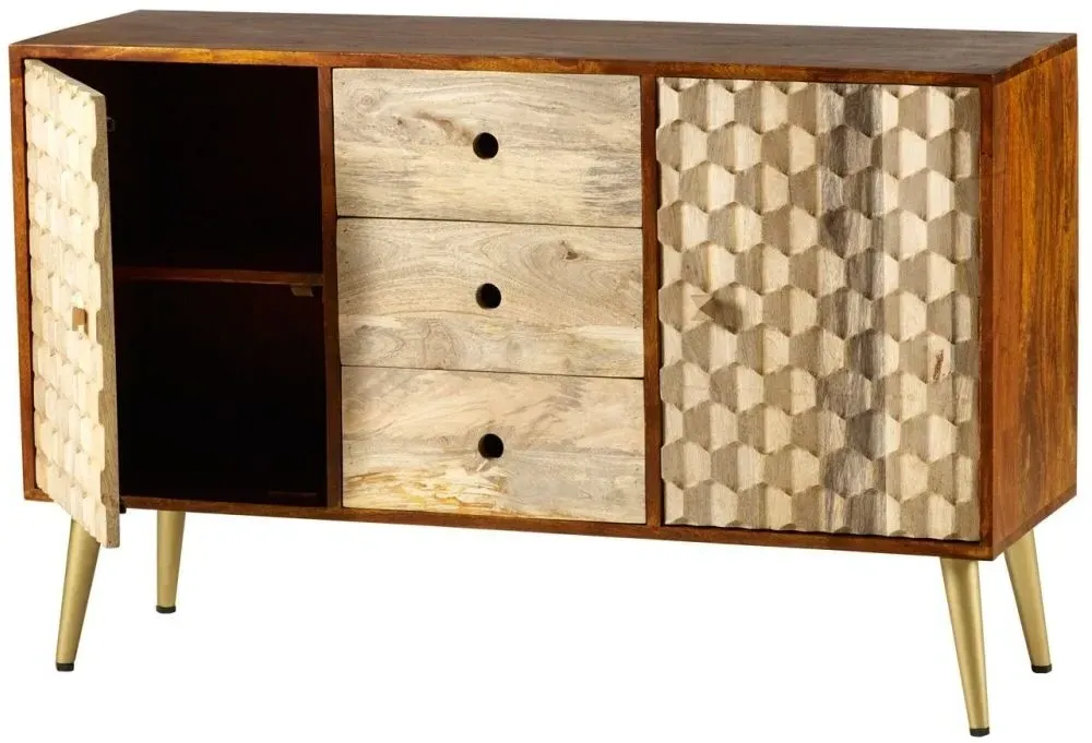 Imphal Mango Wood Geometric Sideboard - Two Tone