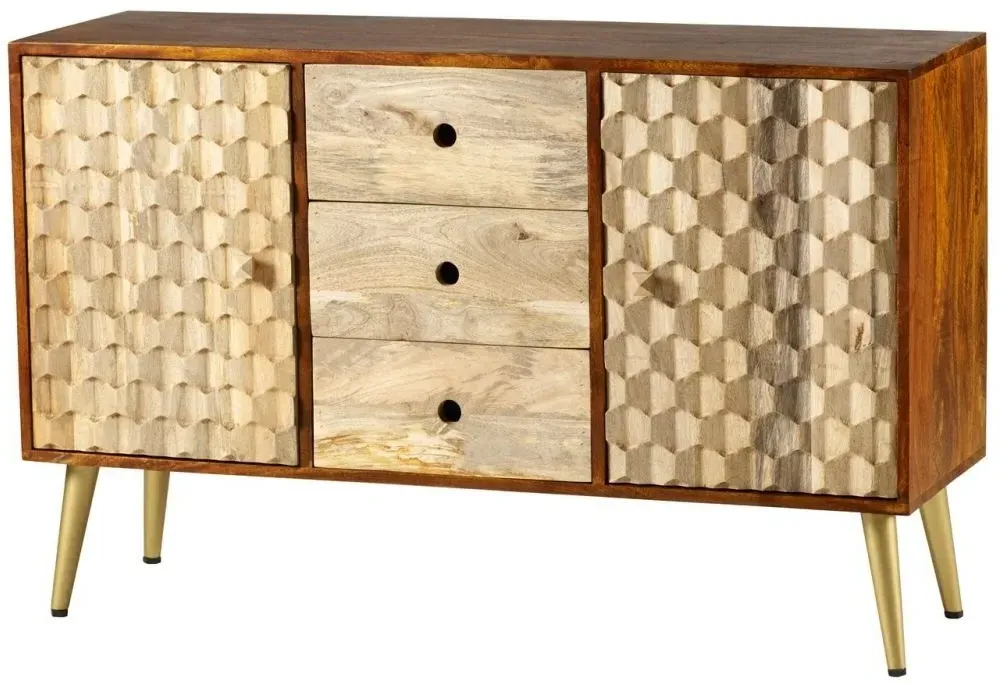Imphal Mango Wood Geometric Sideboard - Two Tone