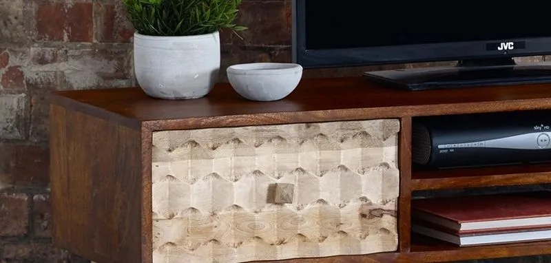 Imphal Mango Wood Geometric TV Unit - Two Tone