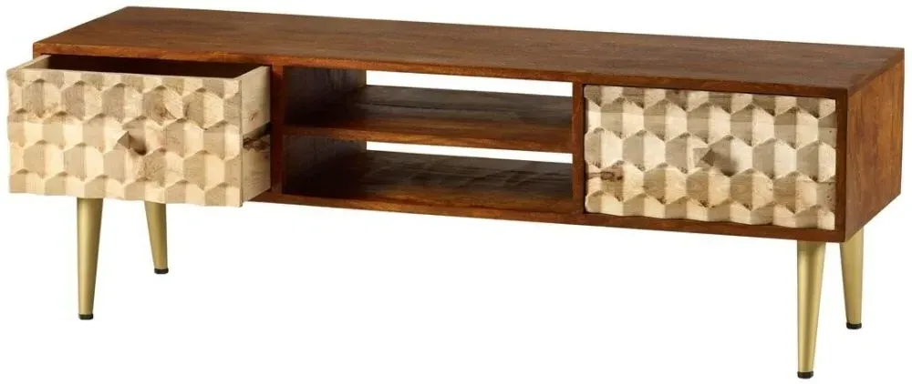 Imphal Mango Wood Geometric TV Unit - Two Tone