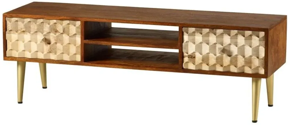 Imphal Mango Wood Geometric TV Unit - Two Tone