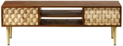 Imphal Mango Wood Geometric TV Unit - Two Tone