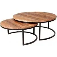 Indian Hub Round 2 Tier Coffee Tables - Brown, Reclaimed Wood