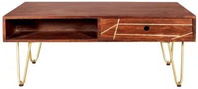 Kaza 1 Drawer Coffee Table with Hairpin Legs - Dark Walnut, Mango Wood