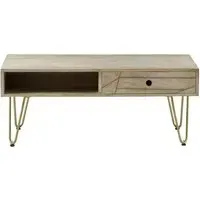Kaza 1 Drawer Coffee Table with Hairpin Legs - Light Natural, Mango Wood