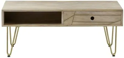 Kaza 1 Drawer Coffee Table with Hairpin Legs - Light Natural, Mango Wood