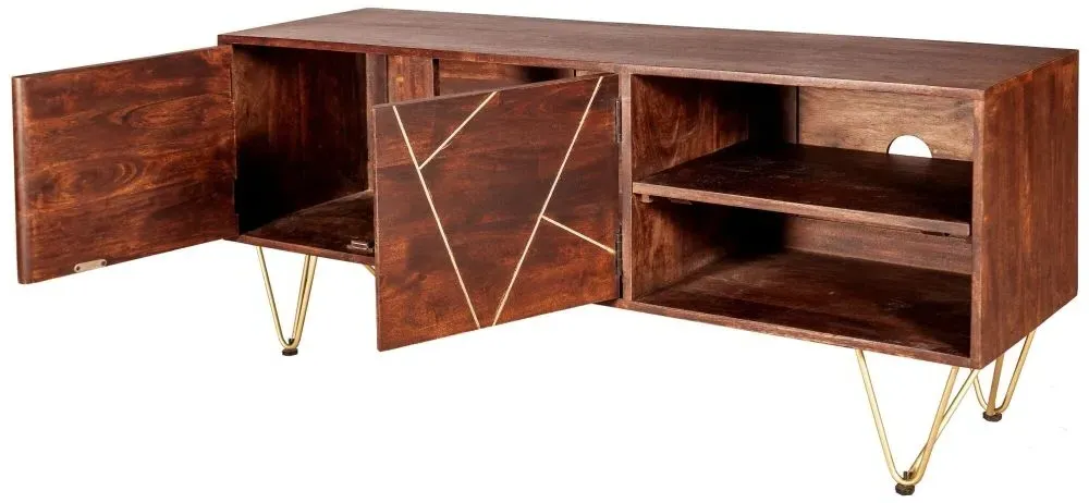 Kaza 140cm TV Unit with Hairpin Legs - Dark Walnut, Mango Wood