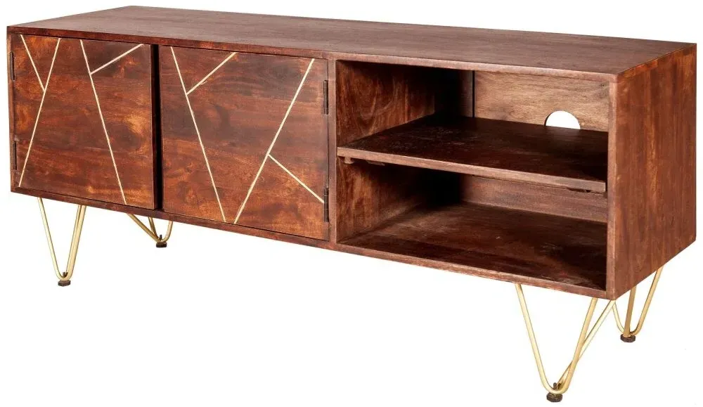 Kaza 140cm TV Unit with Hairpin Legs - Dark Walnut, Mango Wood