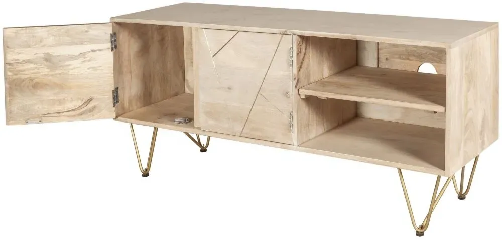 Kaza 140cm TV Unit with Hairpin Legs - Light Natural, Mango Wood