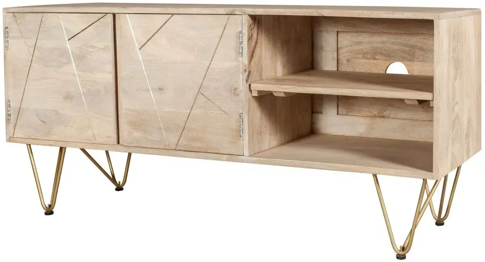 Kaza 140cm TV Unit with Hairpin Legs - Light Natural, Mango Wood