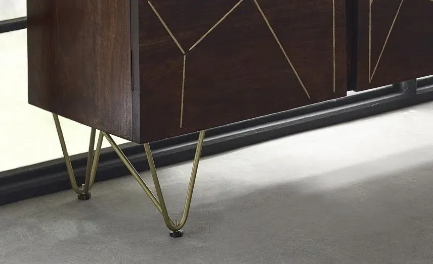 Kaza 160cm Large Sideboard with Gold Inlay - Dark Walnut, Mango Wood