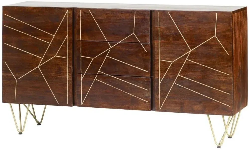 Kaza 160cm Large Sideboard with Gold Inlay - Dark Walnut, Mango Wood