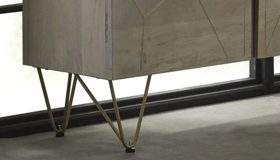 Kaza 160cm Large Sideboard with Gold Inlay - Light Natural, Mango Wood