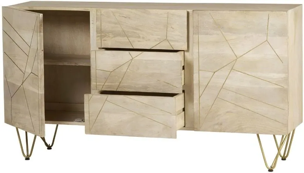 Kaza 160cm Large Sideboard with Gold Inlay - Light Natural, Mango Wood