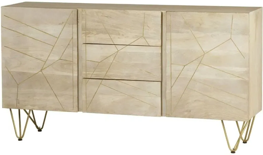 Kaza 160cm Large Sideboard with Gold Inlay - Light Natural, Mango Wood