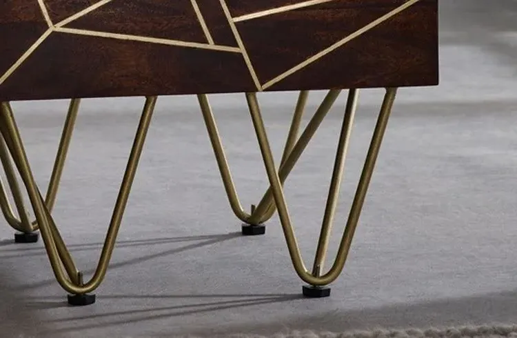 Kaza 2 Drawer Side Table with Gold Inlay - Dark Walnut, Mango Wood