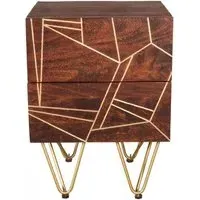 Kaza 2 Drawer Side Table with Gold Inlay - Dark Walnut, Mango Wood