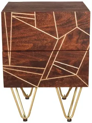 Kaza 2 Drawer Side Table with Gold Inlay - Dark Walnut, Mango Wood image