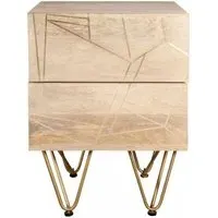 Kaza 2 Drawer Side Table with Gold Inlay - Light Natural, Mango Wood