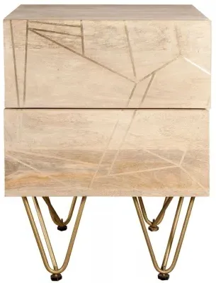 Kaza 2 Drawer Side Table with Gold Inlay - Light Natural, Mango Wood