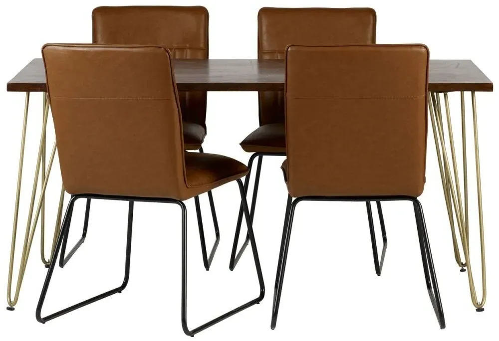 Kaza 6 Seater Dining Table with Gold Inlay - Dark Walnut, Mango Wood