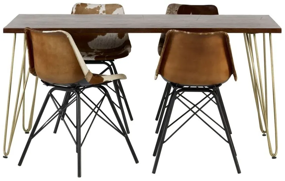 Kaza 6 Seater Dining Table with Gold Inlay - Dark Walnut, Mango Wood