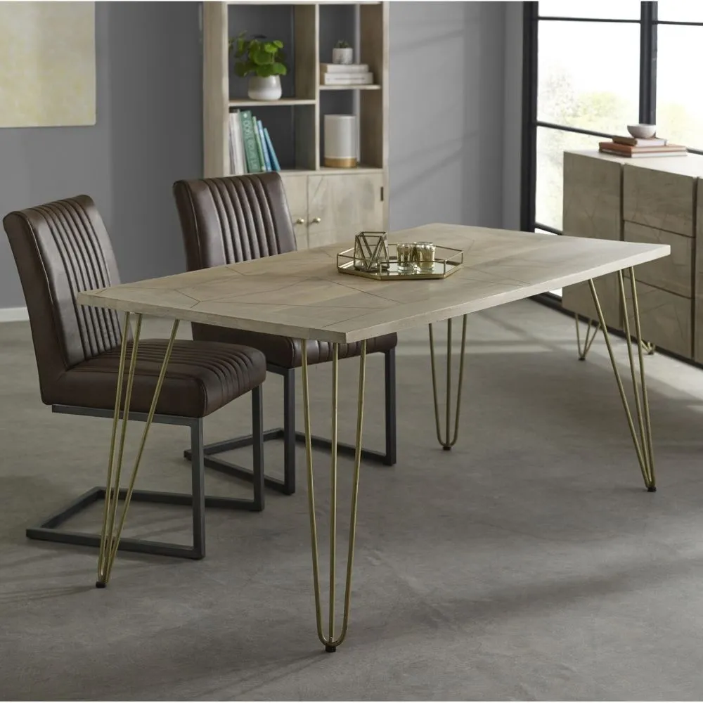 Kaza 6 Seater Dining Table with Gold Inlay - Light, Mango Wood