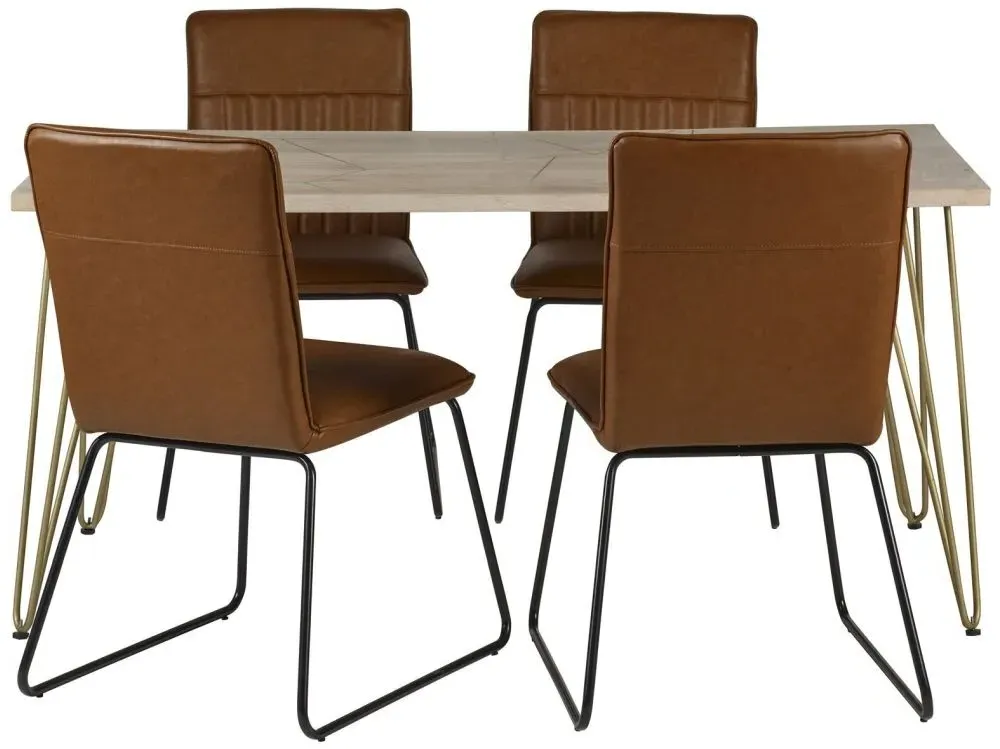 Kaza 6 Seater Dining Table with Gold Inlay - Light, Mango Wood