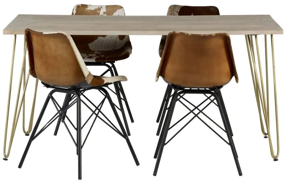 Kaza 6 Seater Dining Table with Gold Inlay - Light, Mango Wood