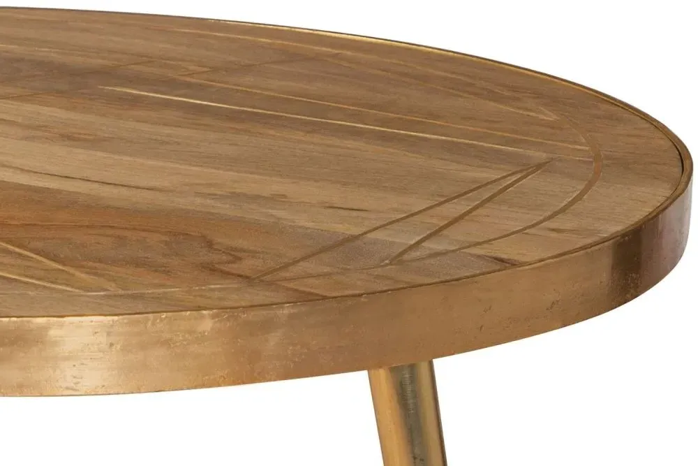 Kaza Round Coffee Table with Gold Geometric Inlay - Light Natural