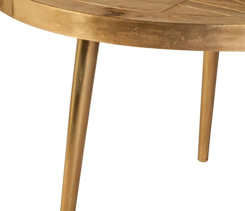 Kaza Round Coffee Table with Gold Geometric Inlay - Light Natural