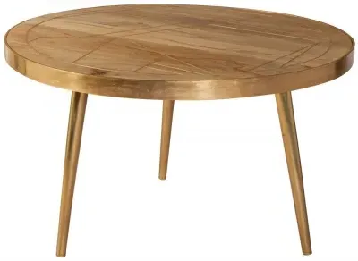 Kaza Round Coffee Table with Gold Geometric Inlay - Light Natural